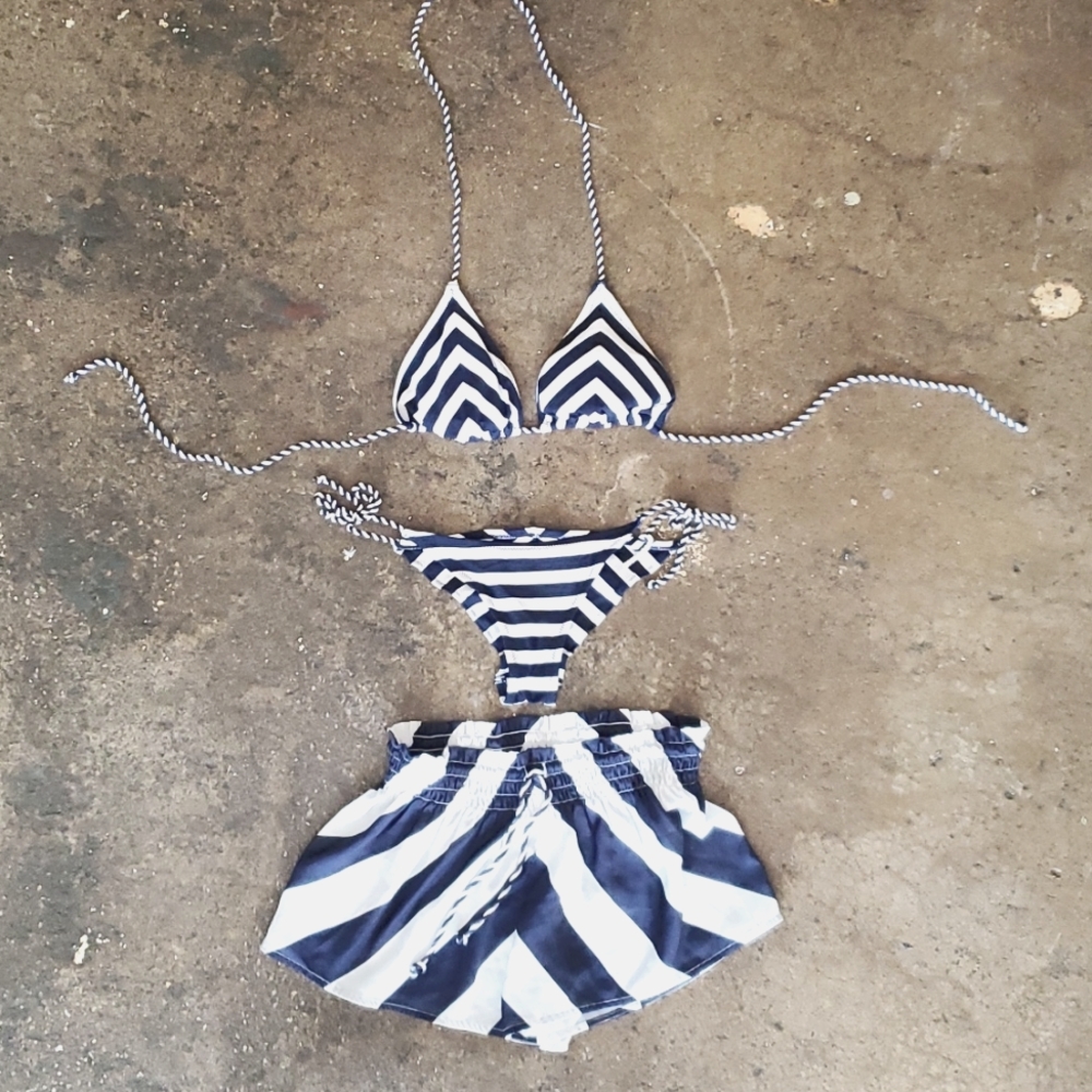 3 piece bikini navy mariner stripes
